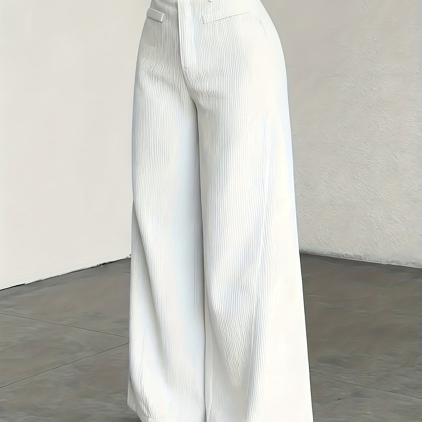 Beige Corduroy Wide-Leg Pants
