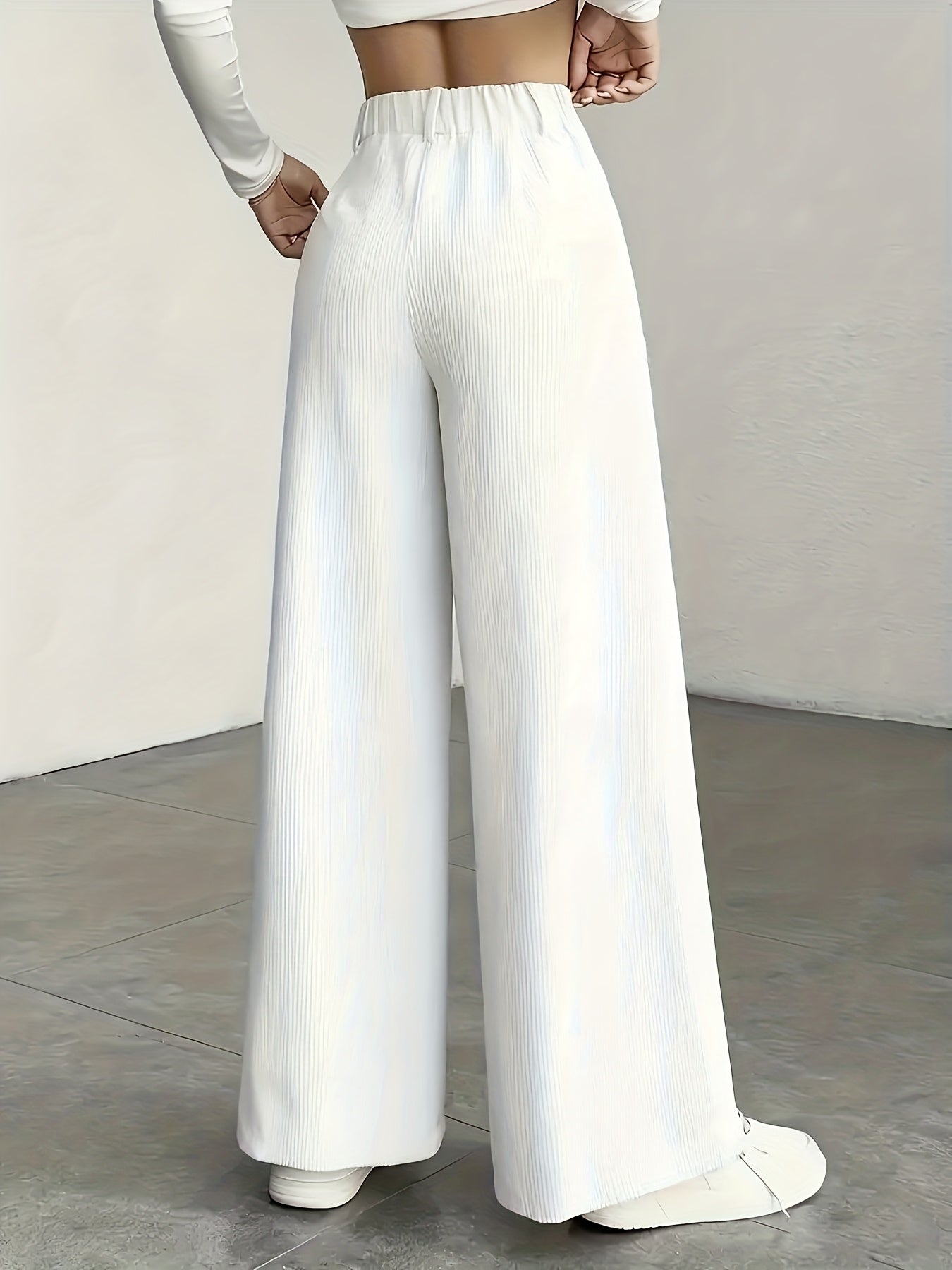 Beige Corduroy Wide-Leg Pants