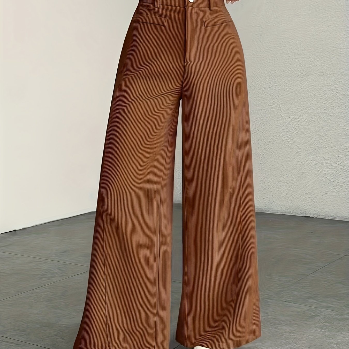 Beige Corduroy Wide-Leg Pants