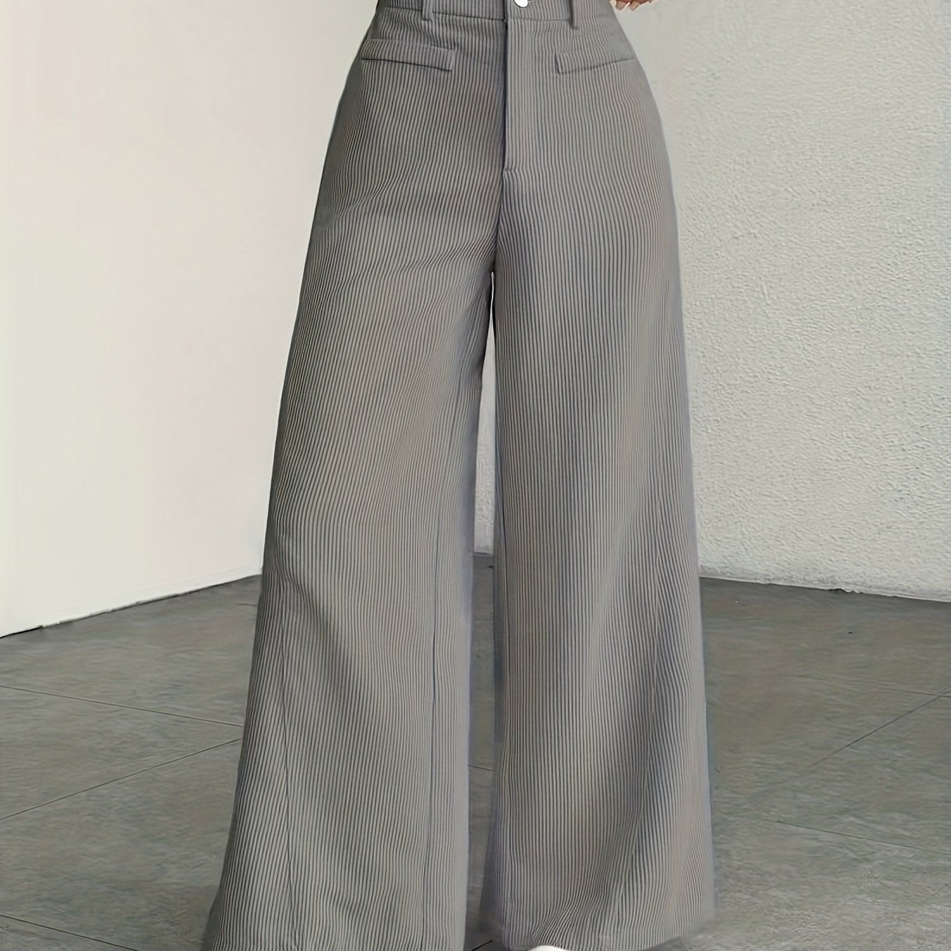Beige Corduroy Wide-Leg Pants