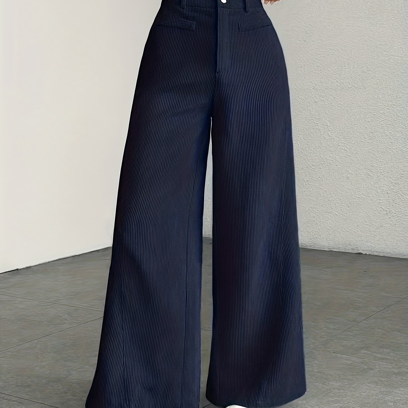 Beige Corduroy Wide-Leg Pants