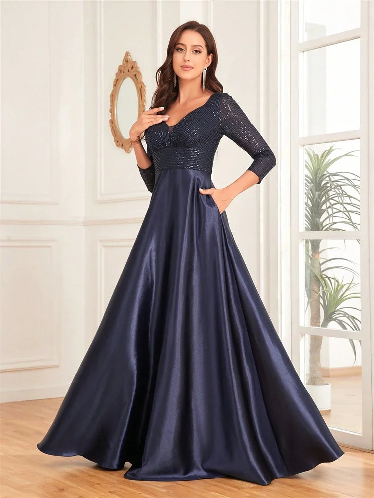 Sequin Satin Evening Gown