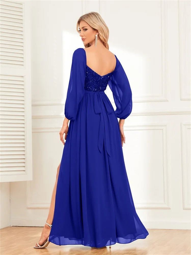 Off-Shoulder Sequin Evening Gown