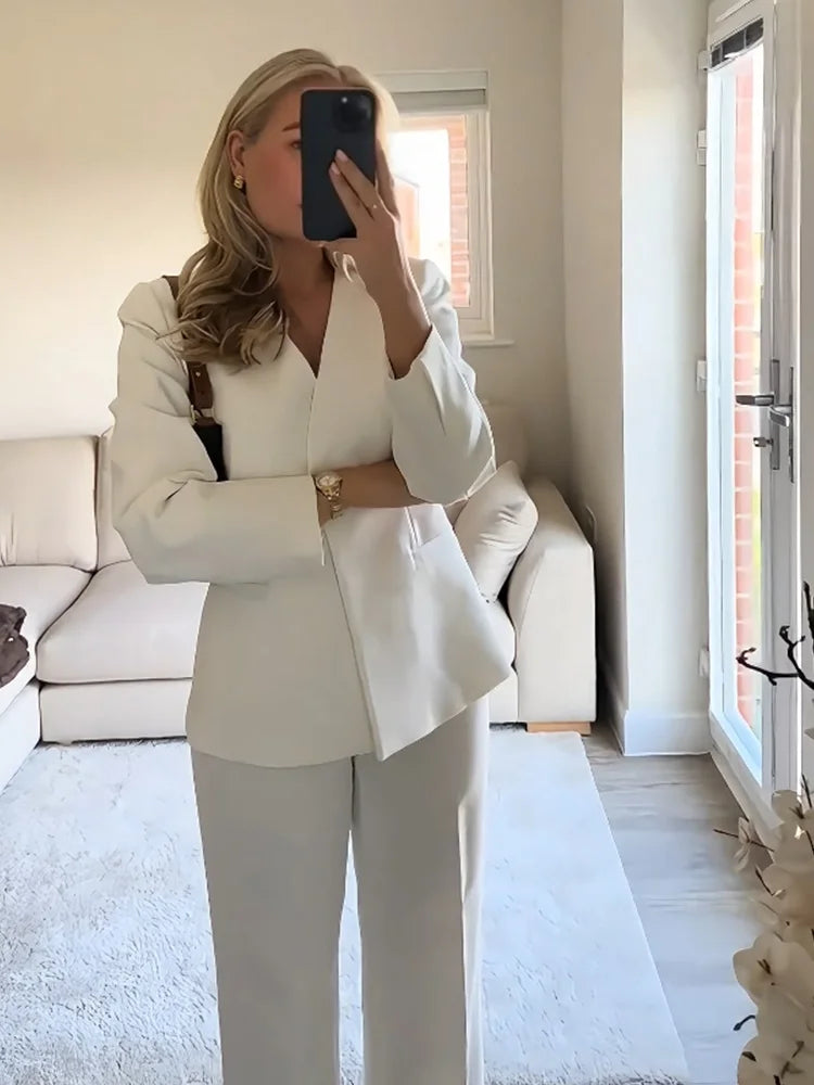 V-Neck Blazer Pants Set