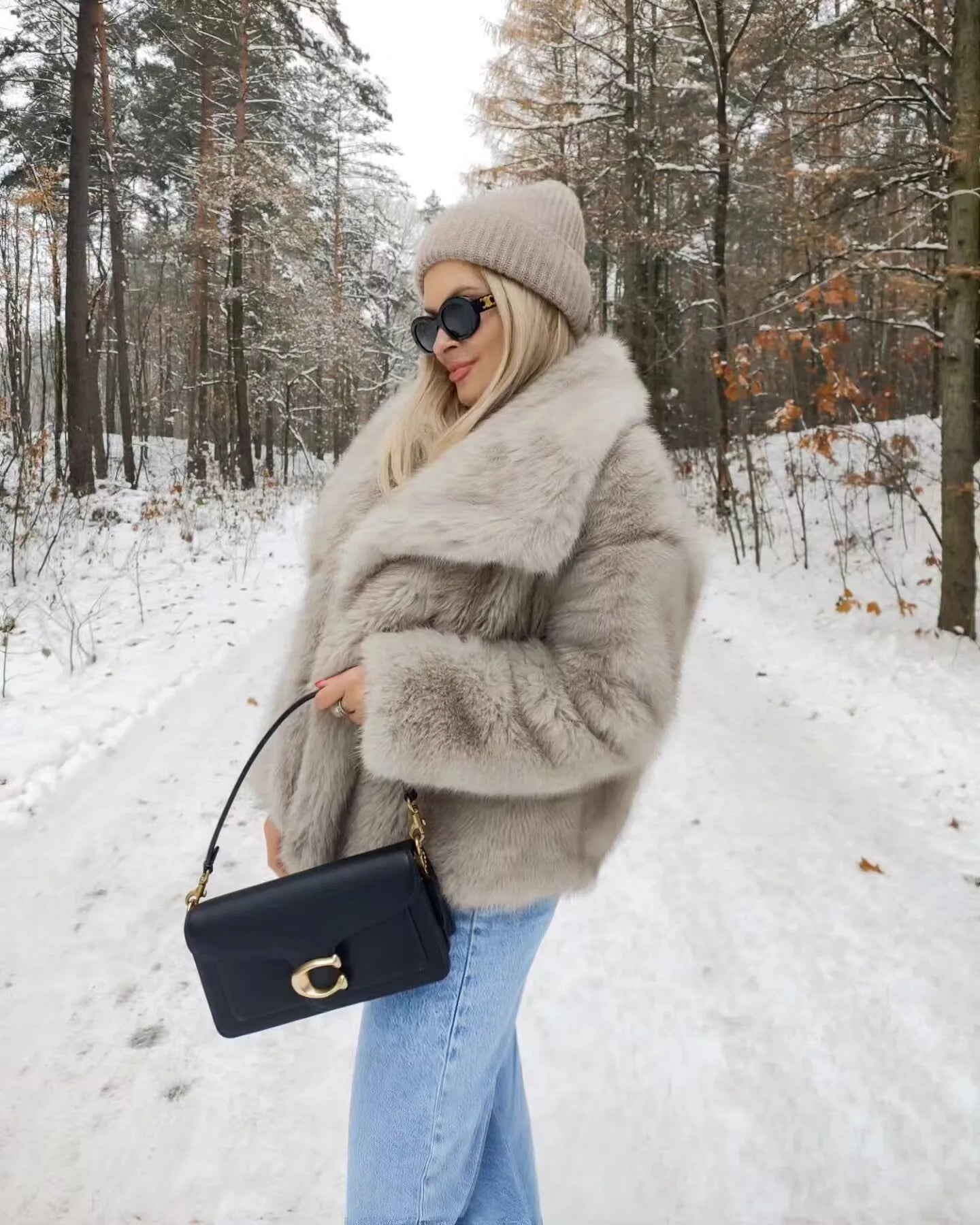 Black Faux Fur Coat