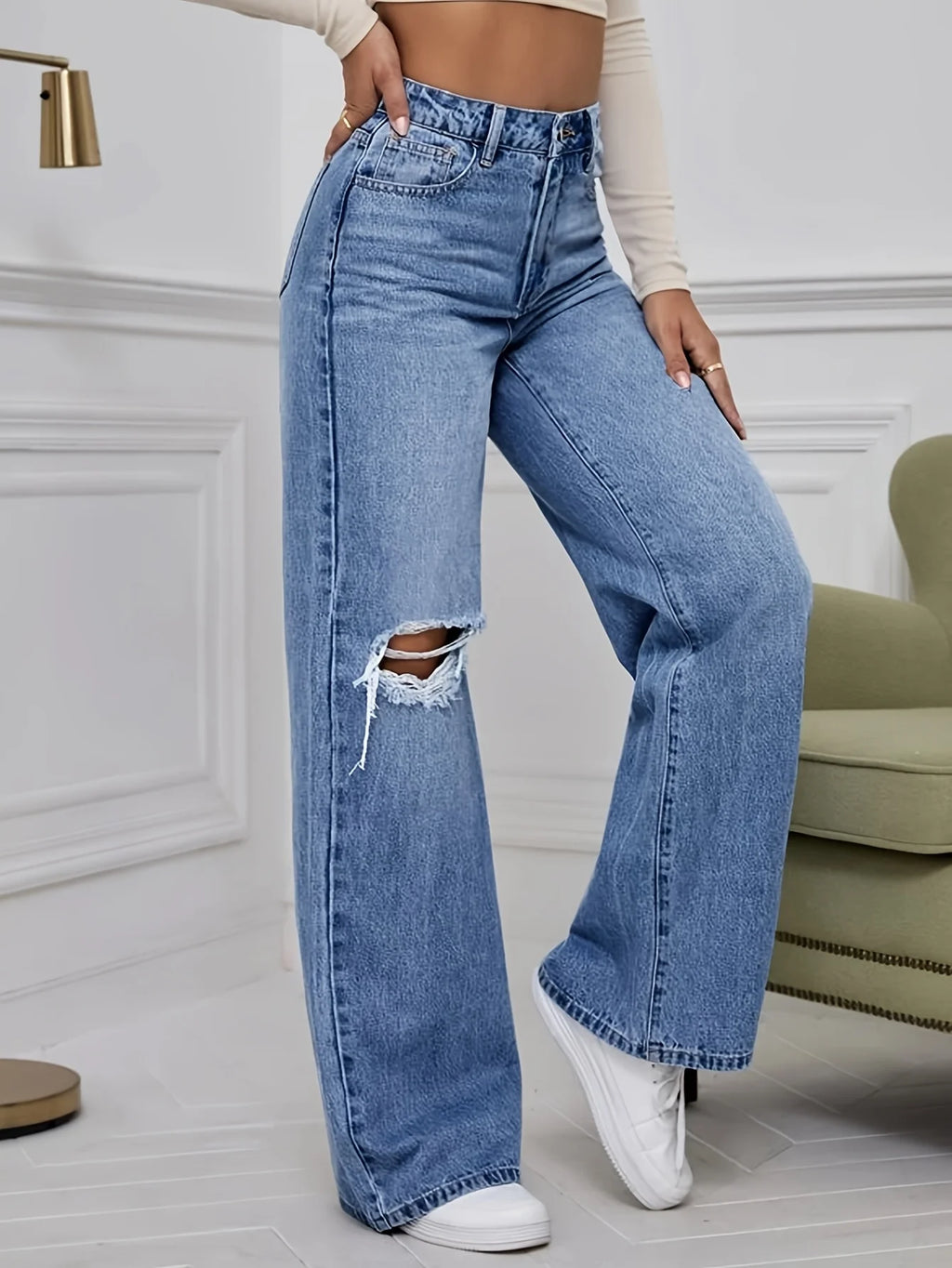 Ripped Wide Leg Jeans