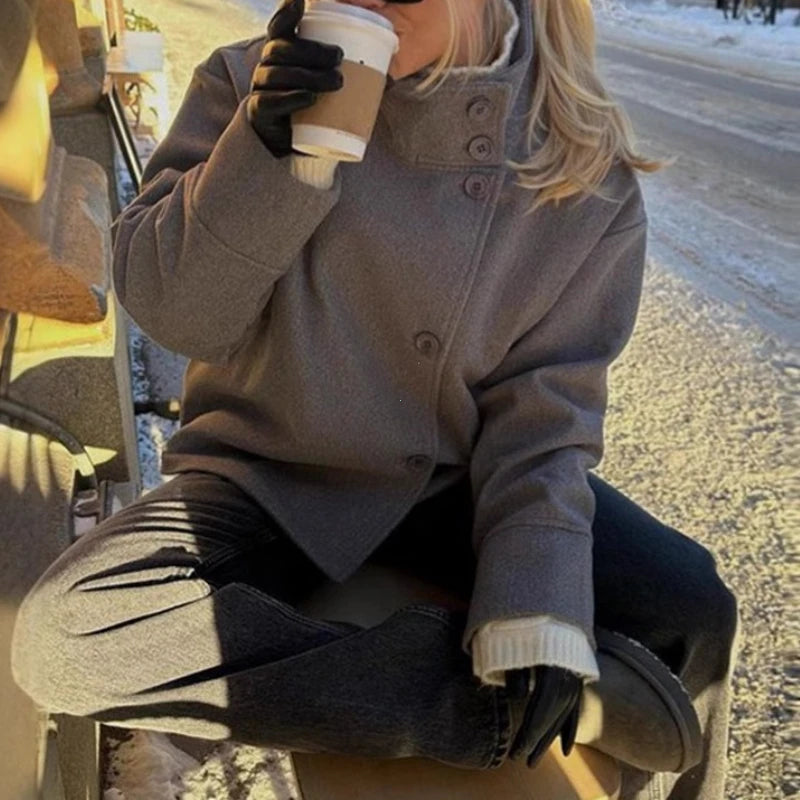 Stand Collar Wool Coat