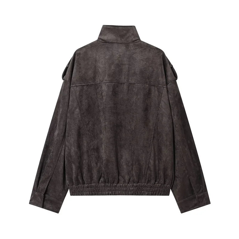Faux Suede Bomber Jacket