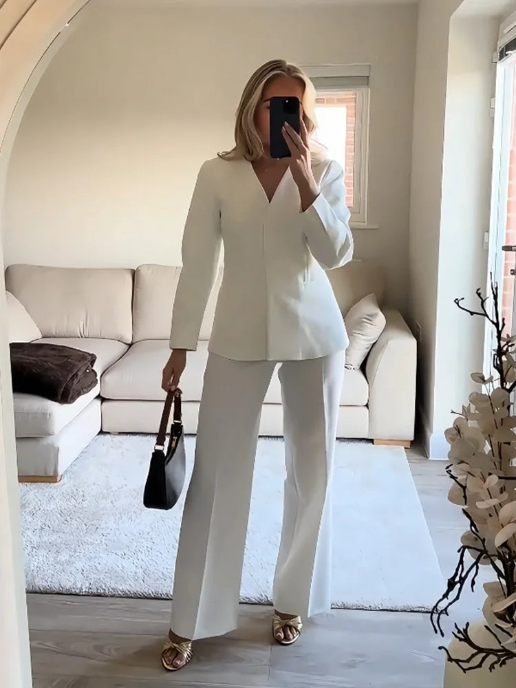 V-Neck Blazer Pants Set