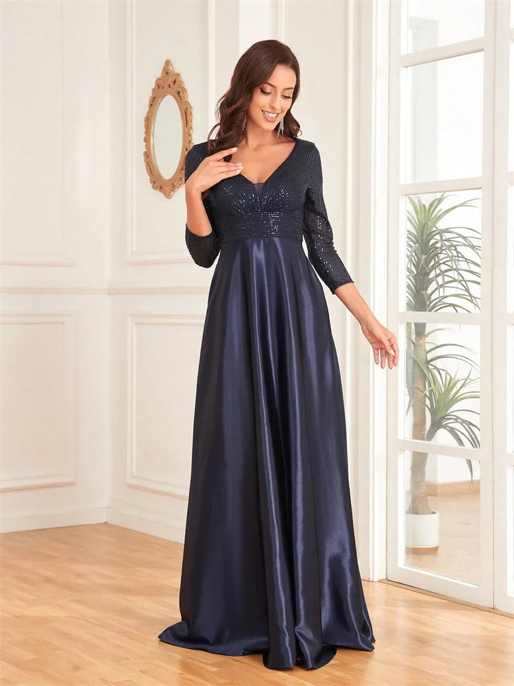 Sequin Satin Evening Gown