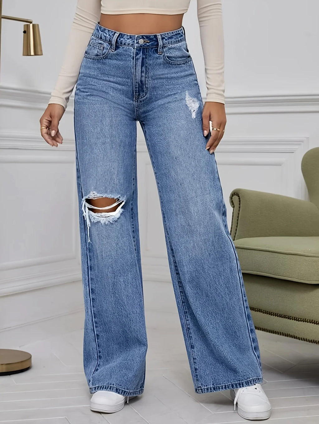Ripped Wide Leg Jeans