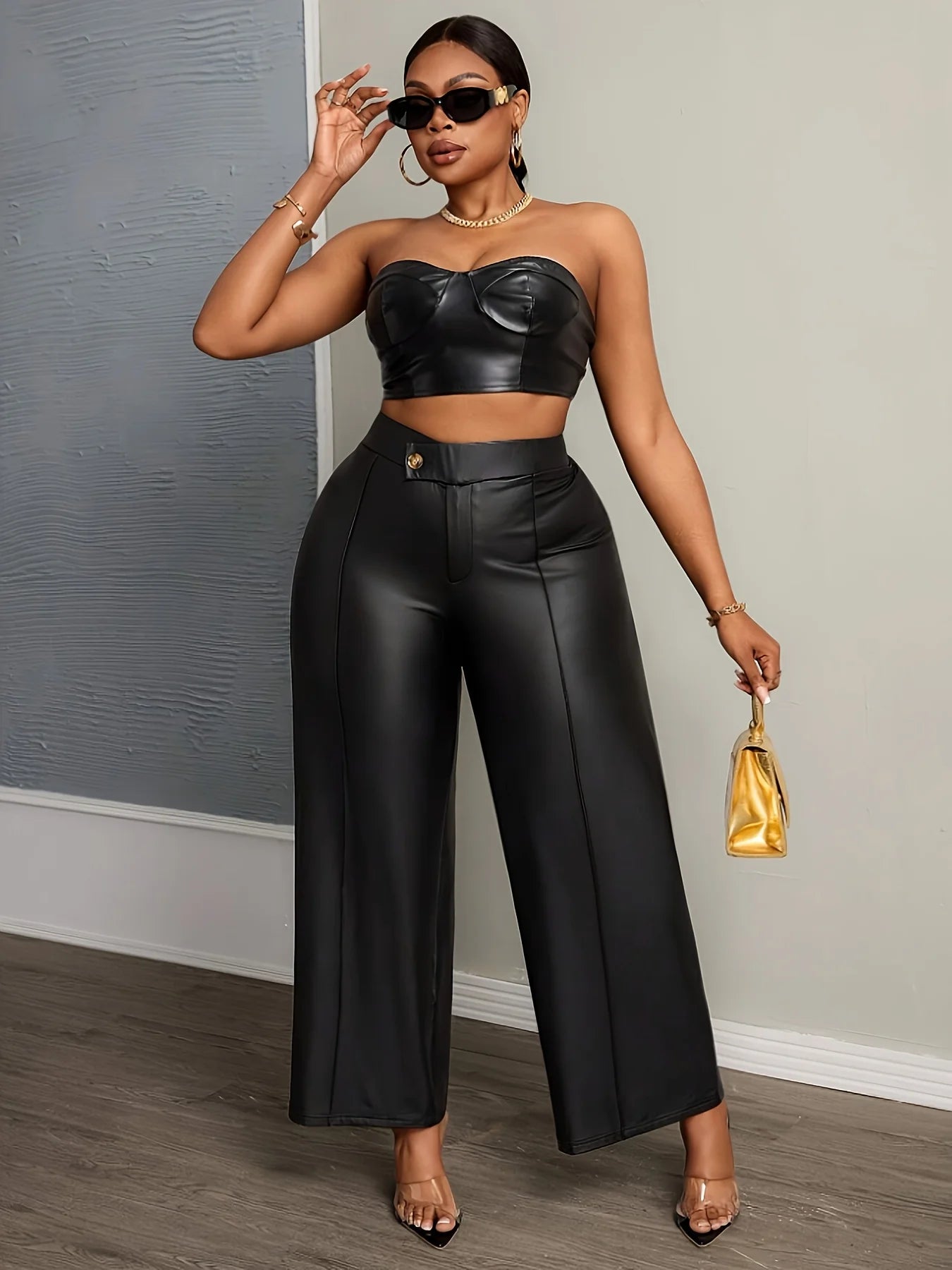 High Waist PU Leather Trousers