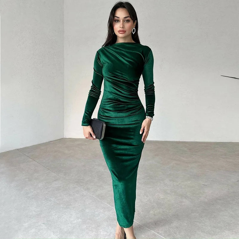 Velvet Ruched Midi Dress