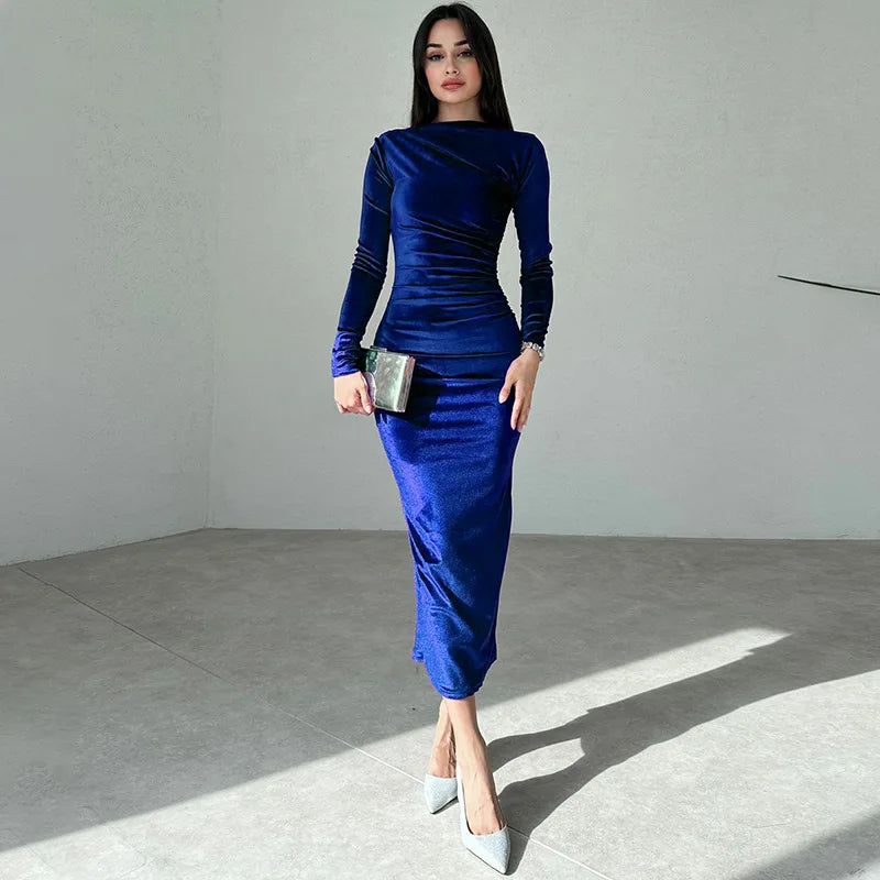 Velvet Ruched Midi Dress
