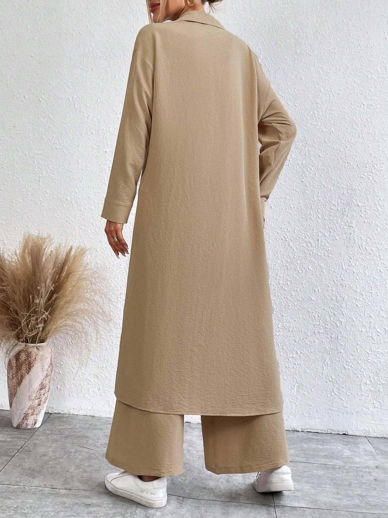 Button Shirt & Wide Leg Pants Set