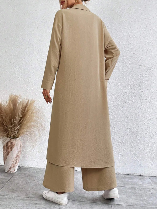 Button Shirt & Wide Leg Pants Set
