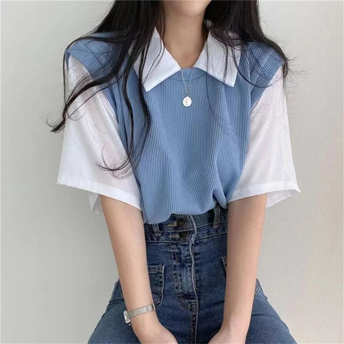 Korean Style Polo Blouse
