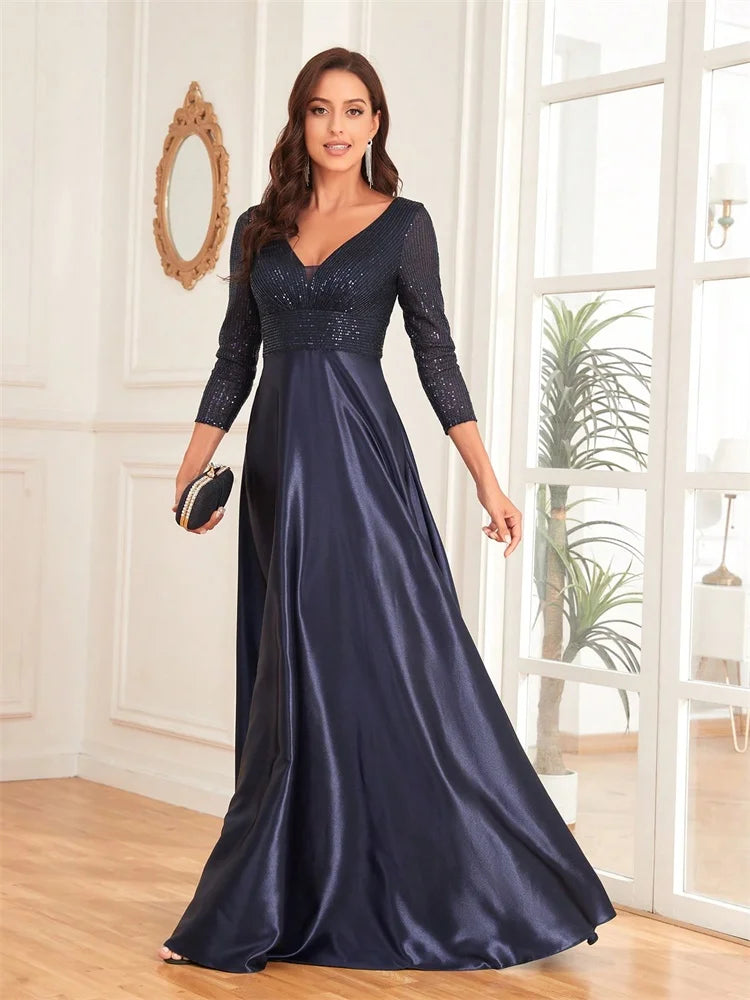 Sequin Satin Evening Gown
