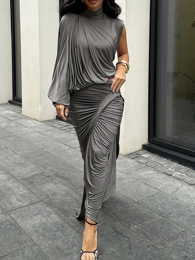 Irregular Pleated Skirt Set