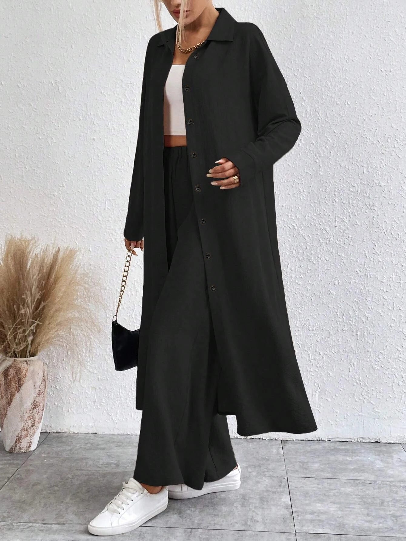 Button Shirt & Wide Leg Pants Set