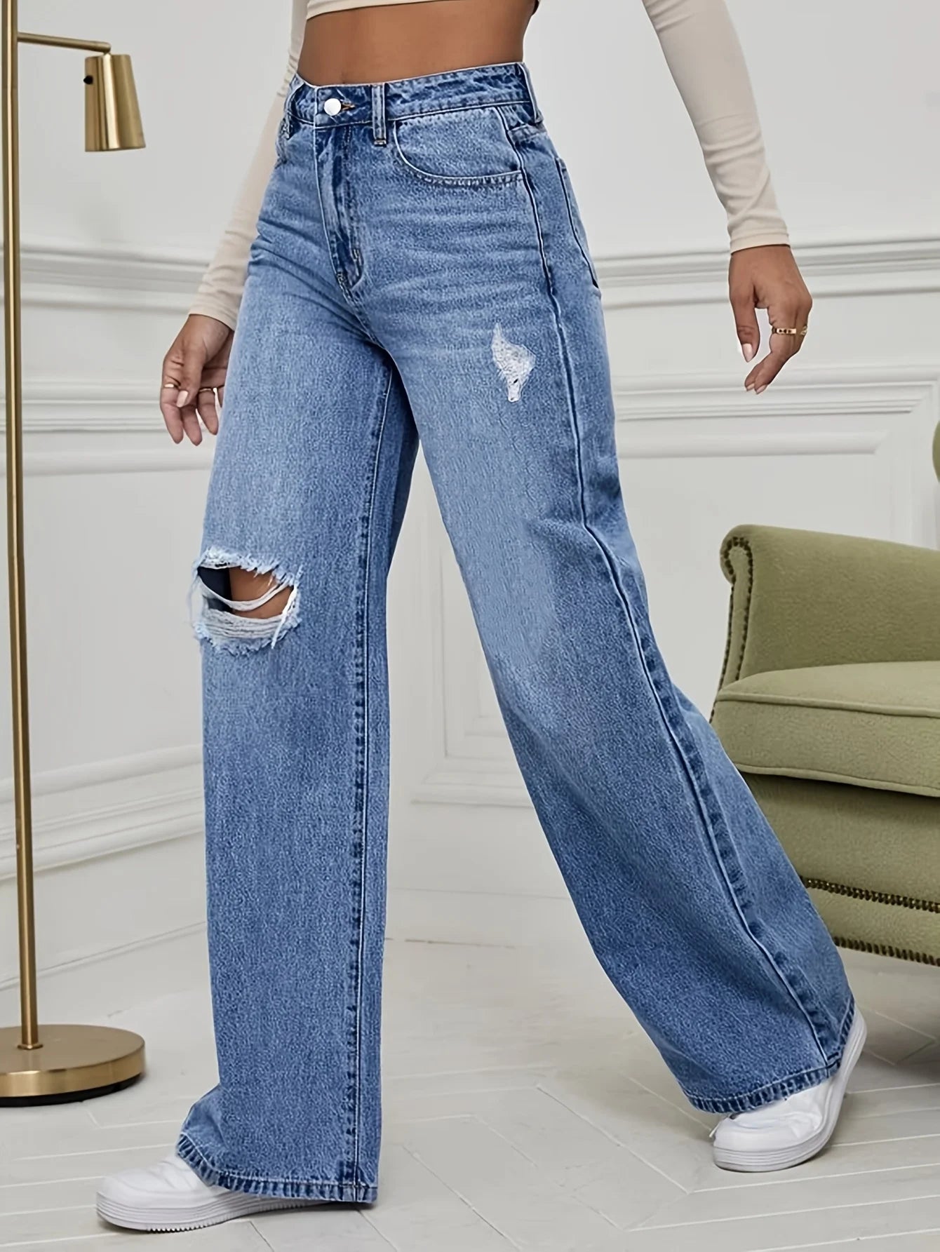 Ripped Wide Leg Jeans