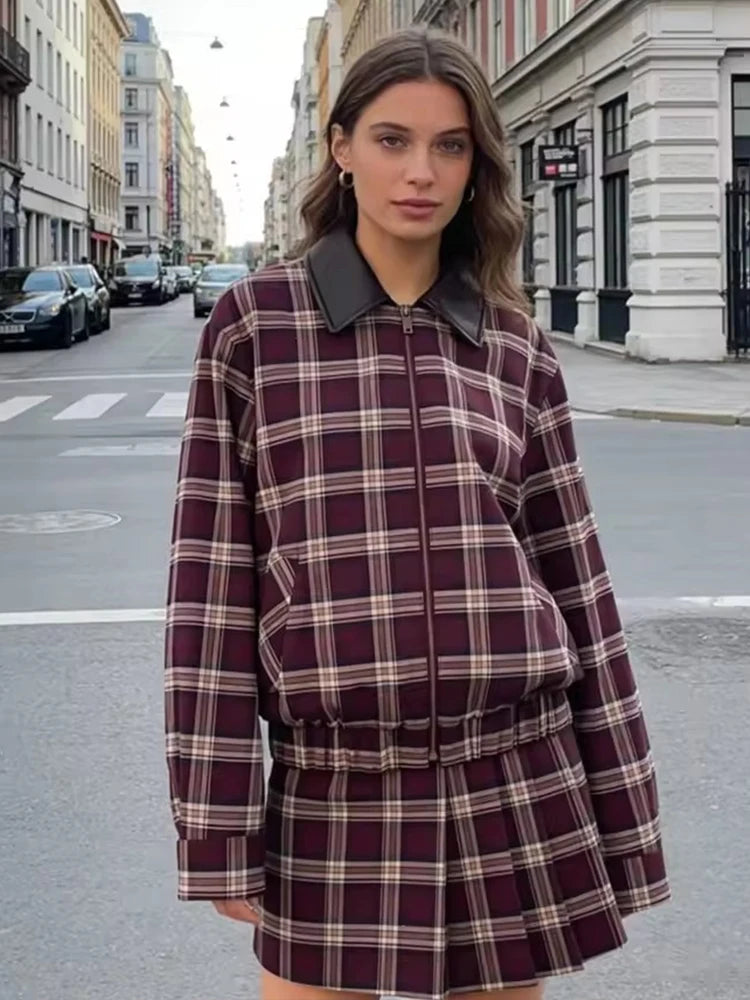Plaid Bomber Skirt Set