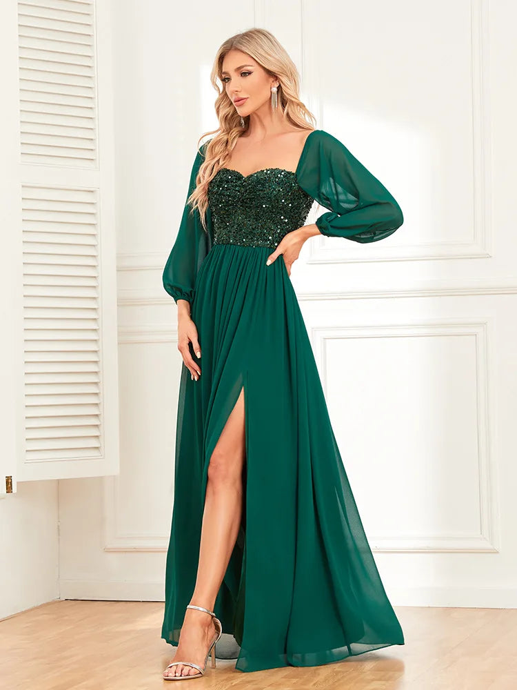 Off-Shoulder Sequin Evening Gown