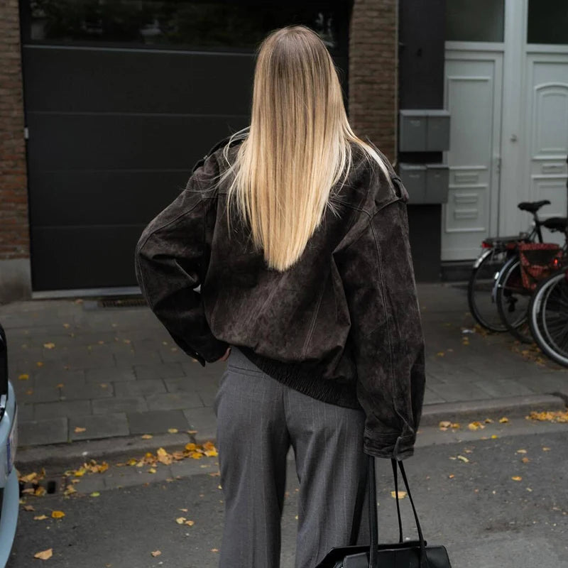 Faux Suede Bomber Jacket