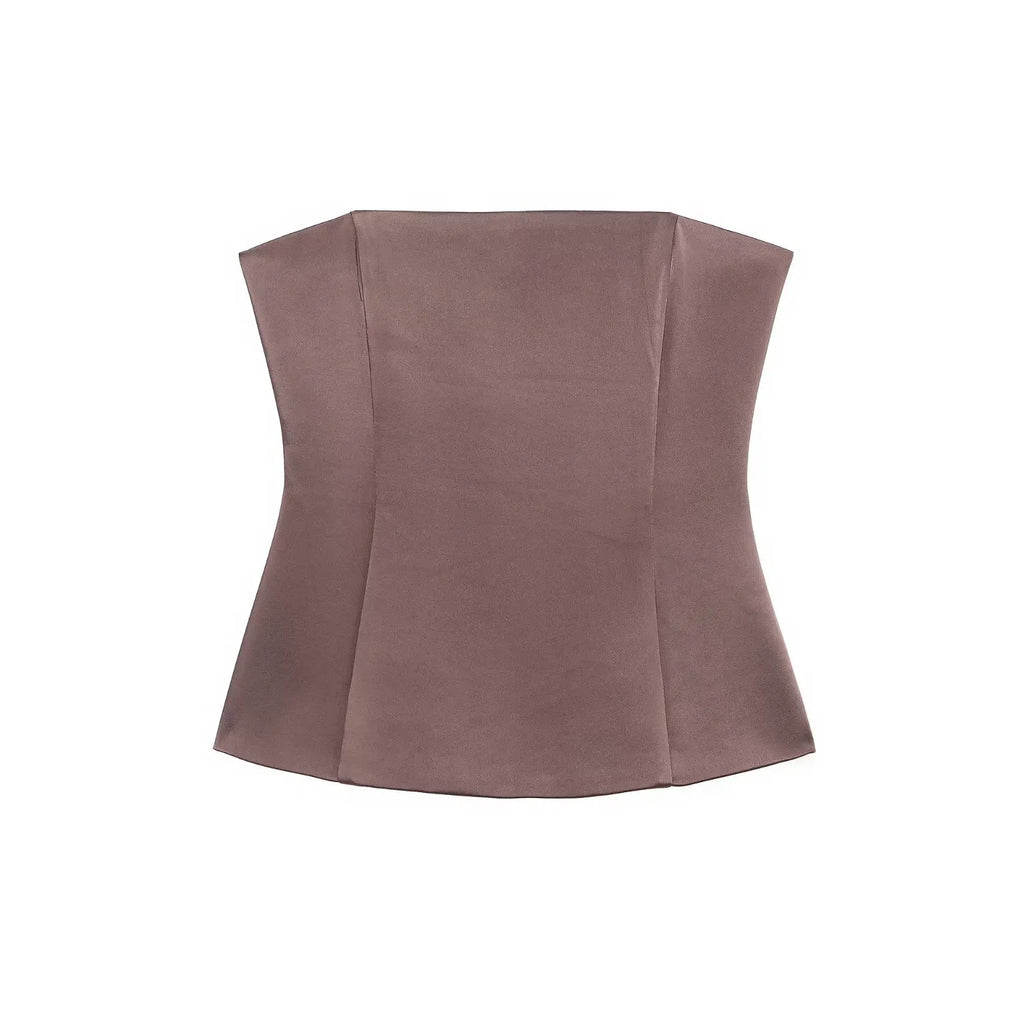 Brown Satin Two-Piece Set