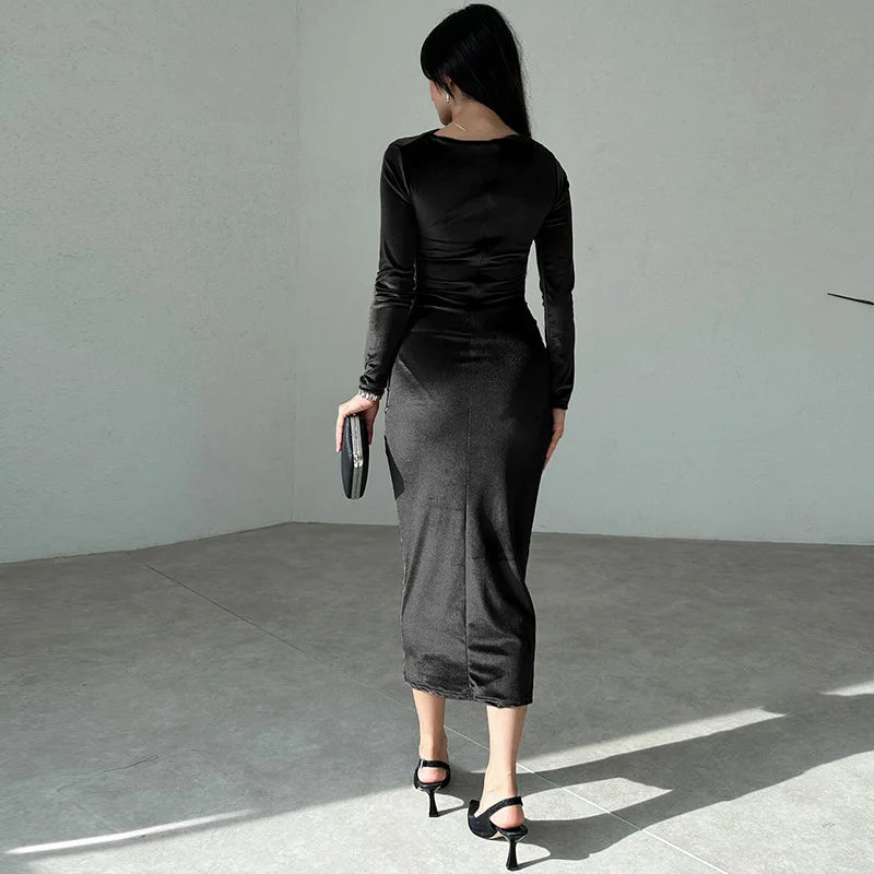 Velvet Ruched Midi Dress