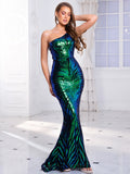 One-Shoulder Sequin Maxi Dress
