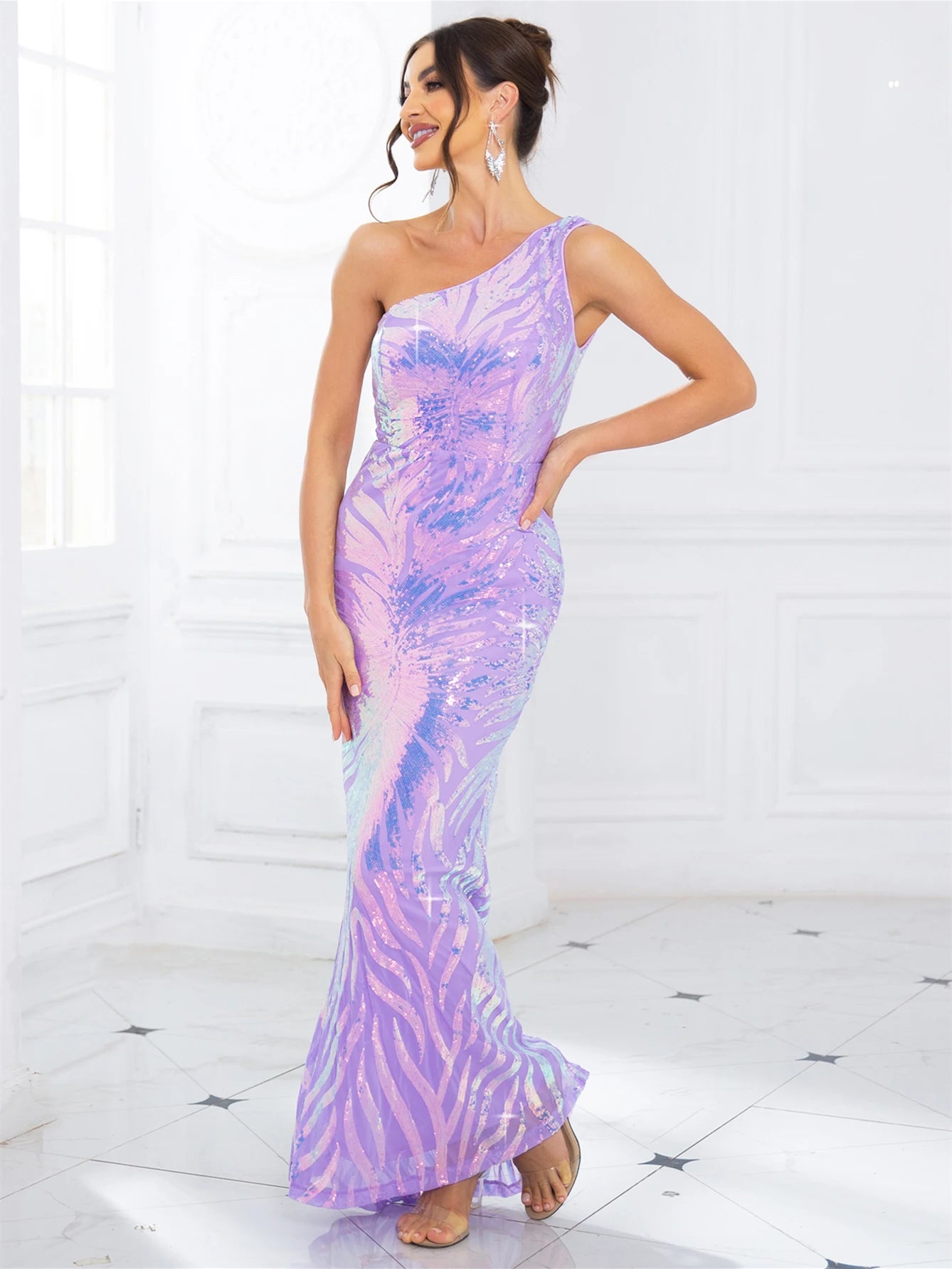 One-Shoulder Sequin Maxi Dress