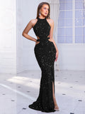 O-Neck Sequin Evening Gown