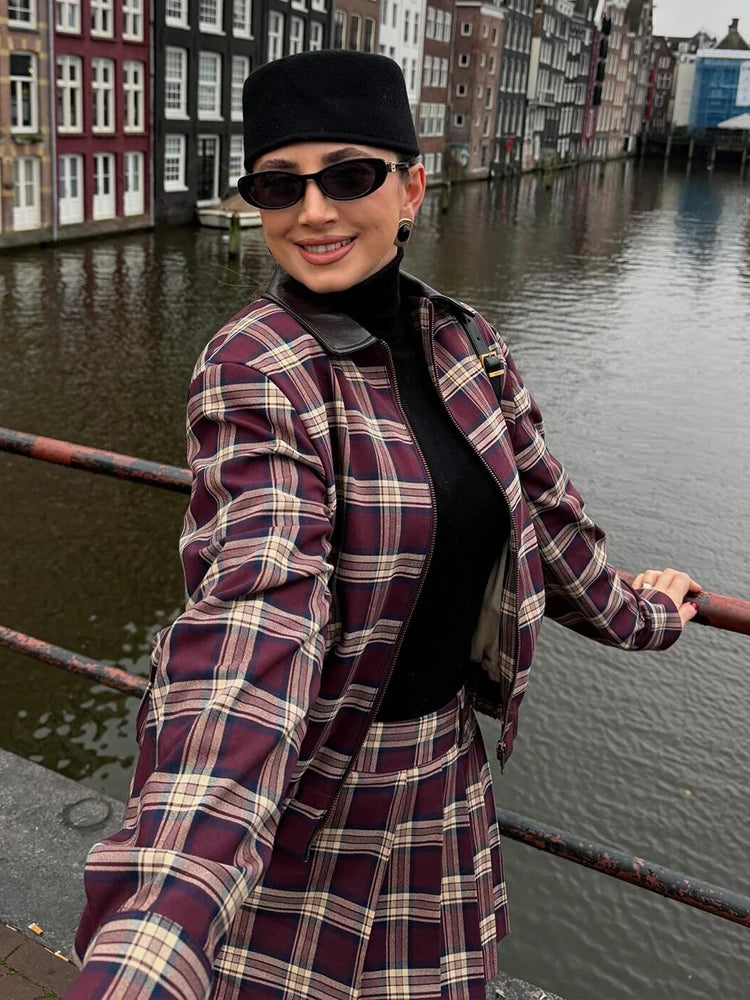 Plaid Bomber Skirt Set