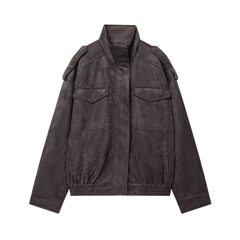 Faux Suede Bomber Jacket