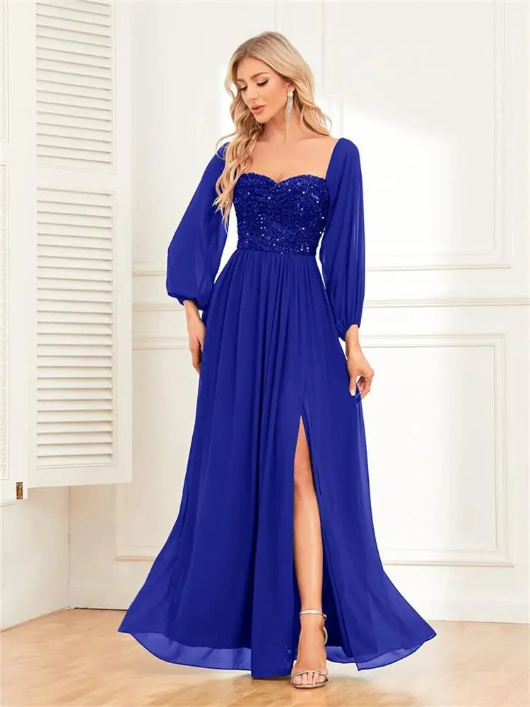 Off-Shoulder Sequin Evening Gown