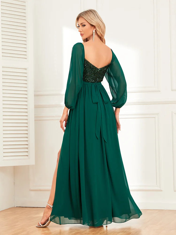 Off-Shoulder Sequin Evening Gown