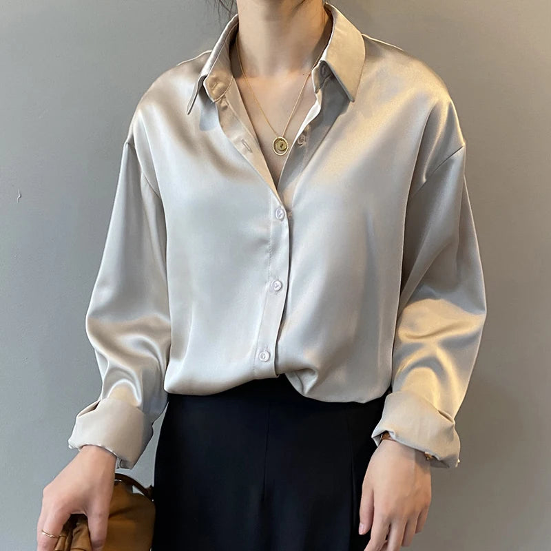 Satin Button-Up Blouse