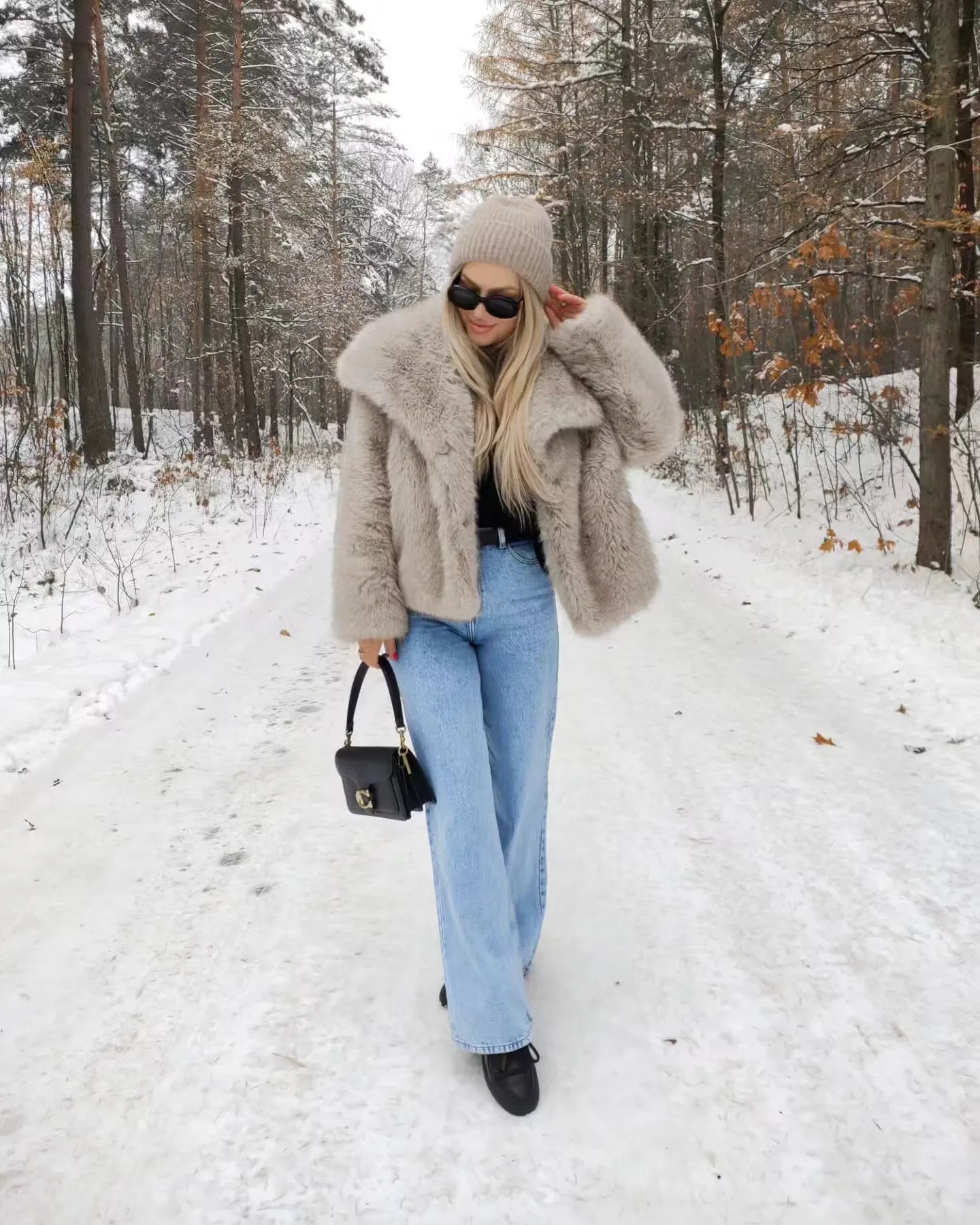 Black Faux Fur Coat