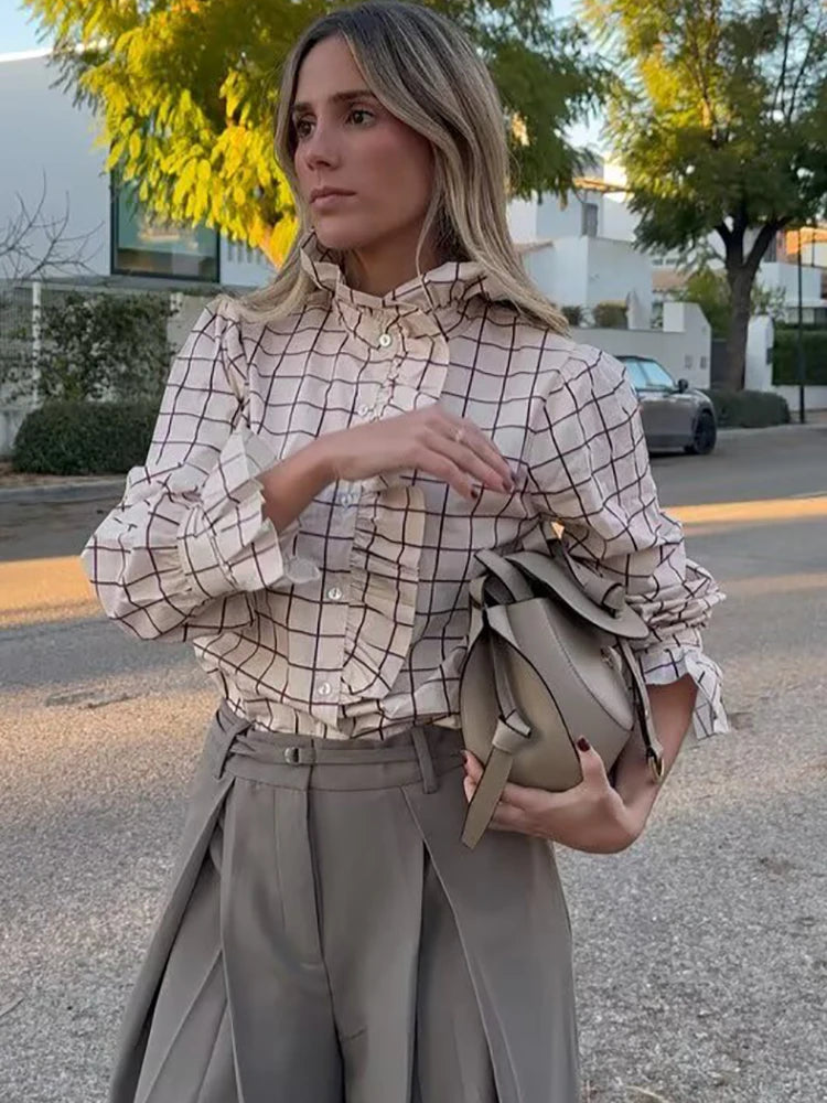 Plaid Ruffle Blouse