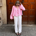 Lace-Up V-Neck Blouse