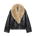 Faux Leather Fur Collar Jacket