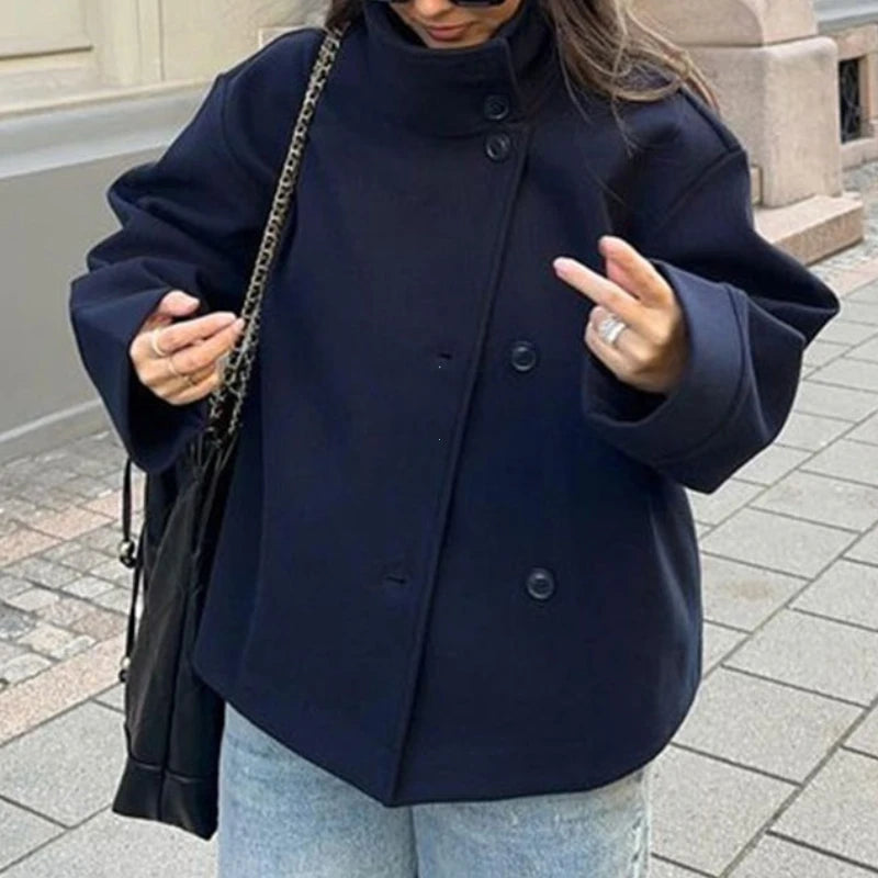 Stand Collar Wool Coat
