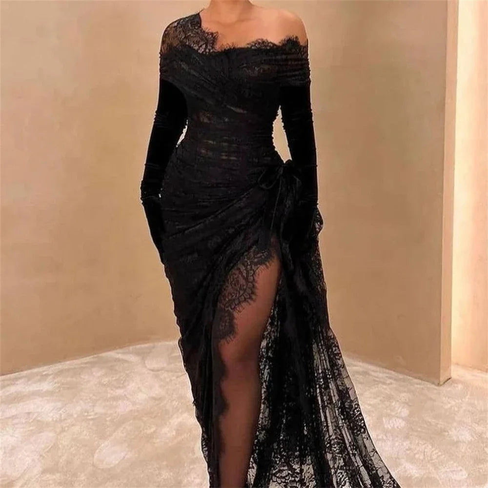 Off-Shoulder Lace Evening Dress