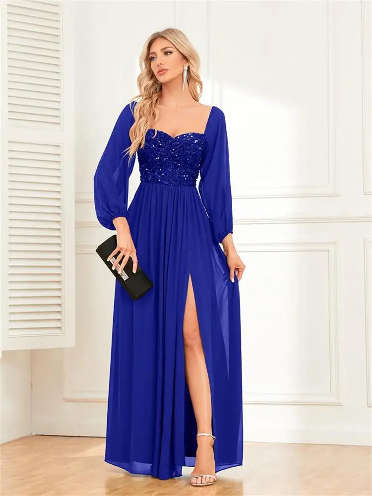 Off-Shoulder Sequin Evening Gown