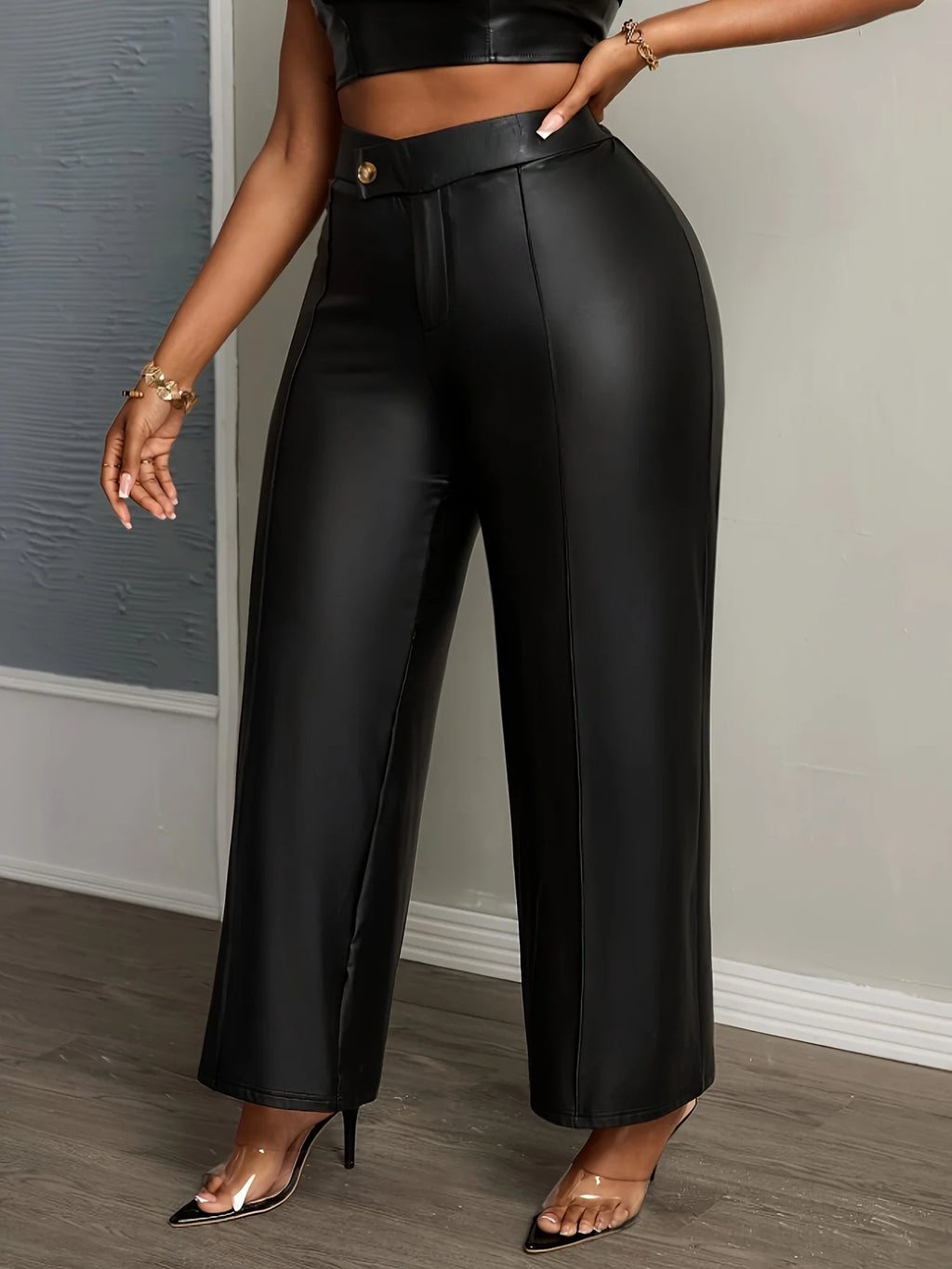 High Waist PU Leather Trousers