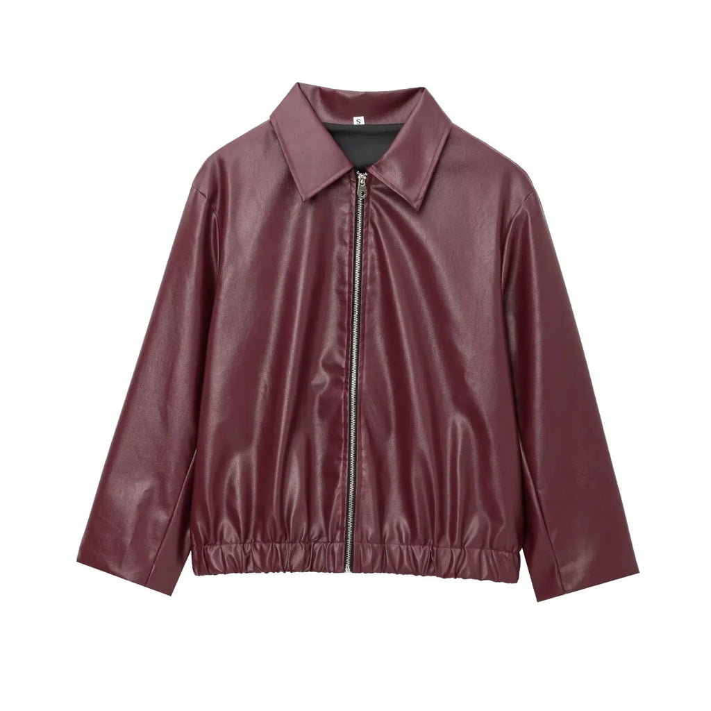 Wine Red Faux Leather Jacket