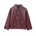Wine Red Faux Leather Jacket