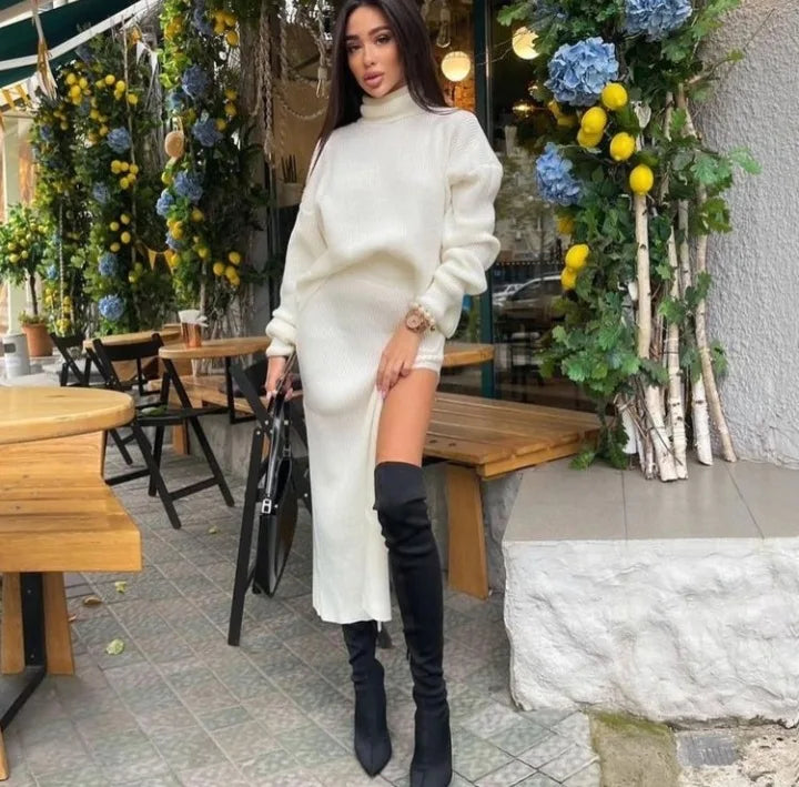 Turtleneck Knit Skirt Set