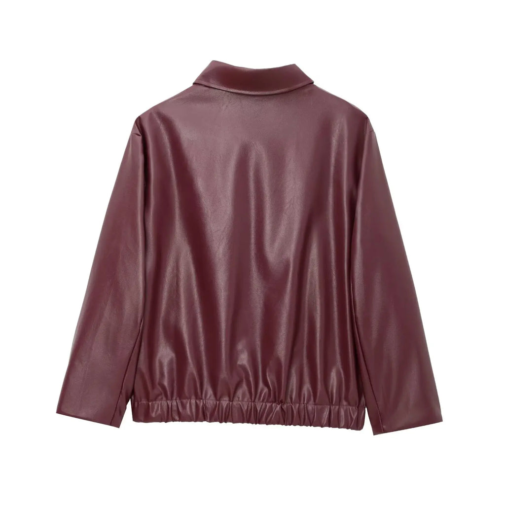 Wine Red Faux Leather Jacket